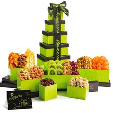 Cravings Gourmet Fruit & Nut Gift Basket Green Tower 12 Piece Assorted Snack Set