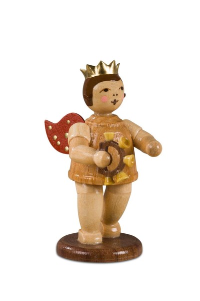 Engel Mit Glockenkranz Ohne Krone / Natur HöHe Ca 6,5Cm NEU Holzengel Holzfigur-image