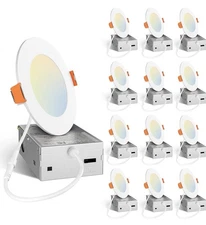 Amico 12 Pack 6 Inch 5CCT Ultra-Thin LED Recessed Ceiling Light with Junction Bo