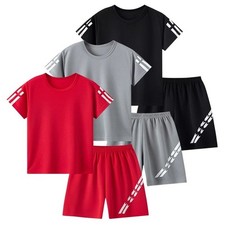 "2/4 Pcs Boys Quick Dry T-Shirt & Shorts Set Kids Summer Sports Running Outfit