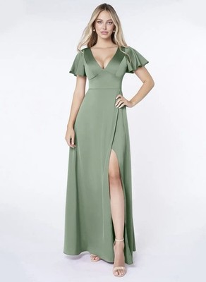 matcha green prom dress Matcha Green Straps Tea Length Bridesmaid Dress  Ohmollydress