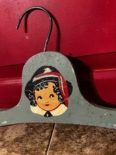    Vtg 1930s 40s Art Deco Wooden Girls Face Hanger Clothes Closet Wall Decor