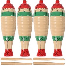 4 Pack Wood Guiro Latin Percussion Musical Instruments, Fish Shaped Guiro Ins...