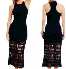 Bold Edgy Torn Ronny Kobo Racerback Nina Crochet Midi Dress Black {XS}