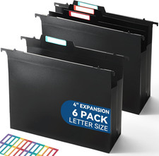 Plastic High Capacity Hanging File Folders, 4" Expansion for Bulky Documents, Si