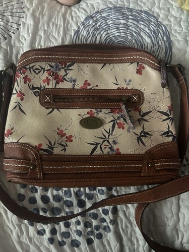 BOC Born Concept White Floral Faux Leather Crossbody Bag with Adjustable Strap