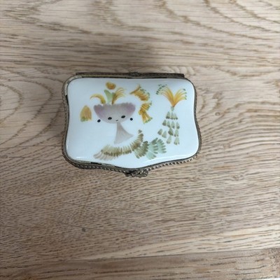 Limoges Porzellan Schmuck Dose Pillendose Vintage France Handgemalt Signiert