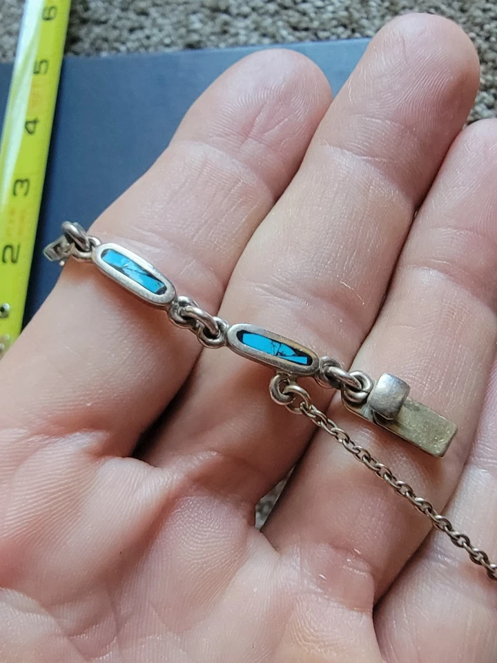 Pulsera vintage firmada de plata de ley 925/turquesa con incrustaciones excelente estado  Foto 3 de 4
