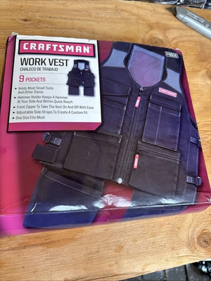 #ad #ad Very Rare Sears Craftsman Nos 9 Pocket Work Vest 4806 Tool Holder Black Awesome $89.00
