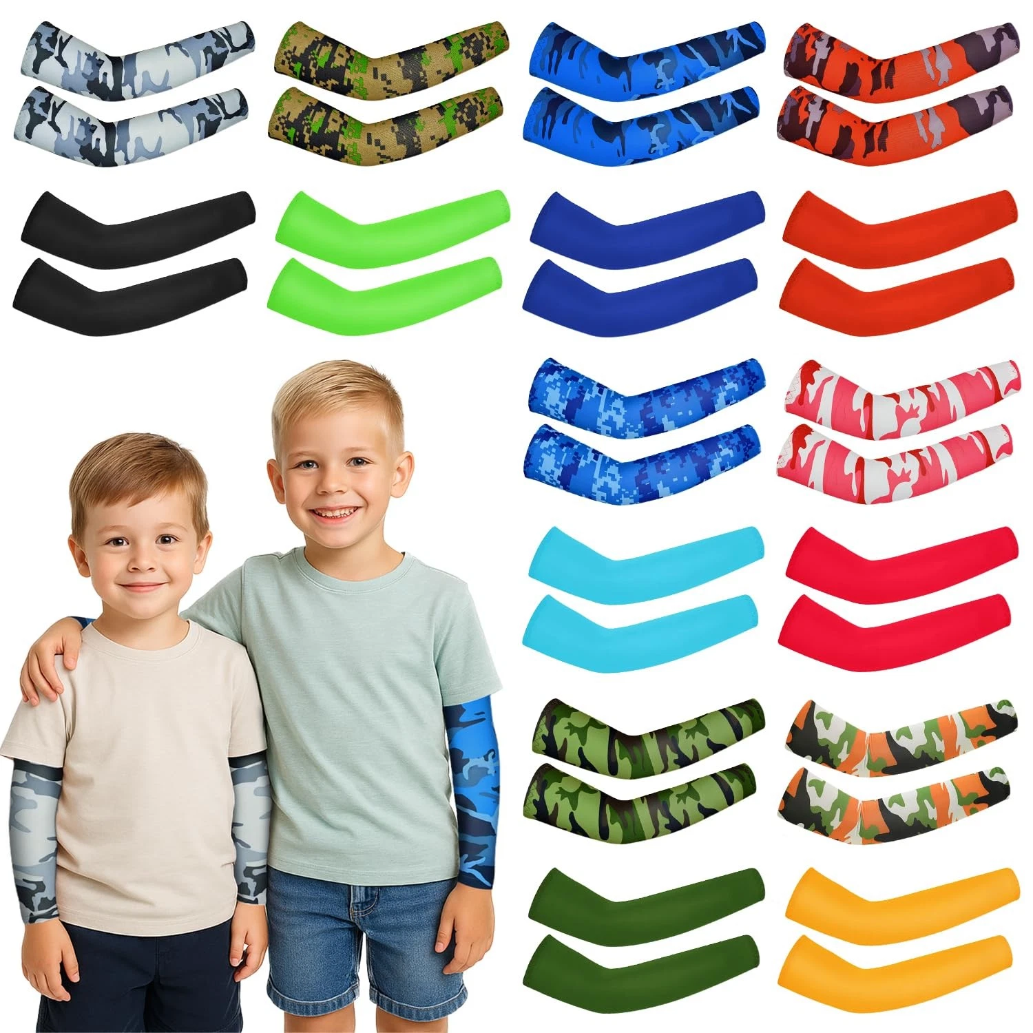 16 Pairs Arm Sleeves for Kids Youth Football Basketball Baseball UV Sun Prote...