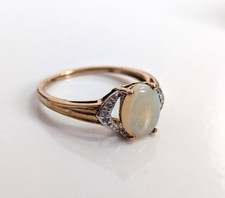 9ct Yellow Gold Ring Opal And Diamond Gemstones Solid Band Hallmark Size N 1/2