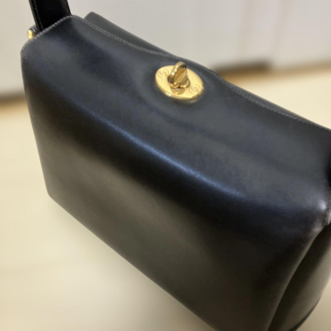 GUCCI Turn Lock Handbag Leather Black Luxury Retro Style Vintage Logo From Japan thumbnail 12