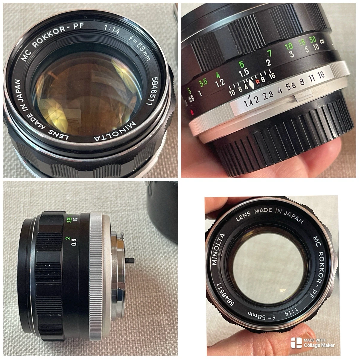 Minolta AUTO ROKKOR-PF 58mm f/1.4（整備品） Minolta Rokkor PF 58mm Focal f/1.4 Camera Lenses for sale | eBay