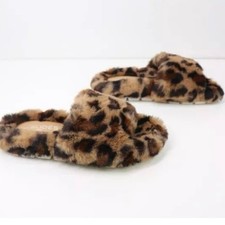 J/Slides Lovlie Slipper Leopard Faux Fur Animal Print Fuzzy Slide Sandals, S99