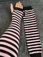 Fashion Women Striped Arm Sleeve Mittens Arm Warmer Knit Long Fingerless Gloves