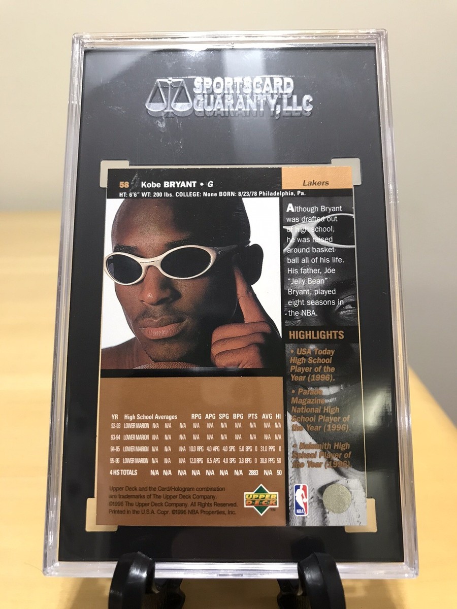 KOBE BRYANT ROOKIE CARD 1996-97 UPPER DECK #58 GRADED SGC KOBE BRYANT ROOKIE CARD 1996-97 UPPER DECK #58 GRADED SGC