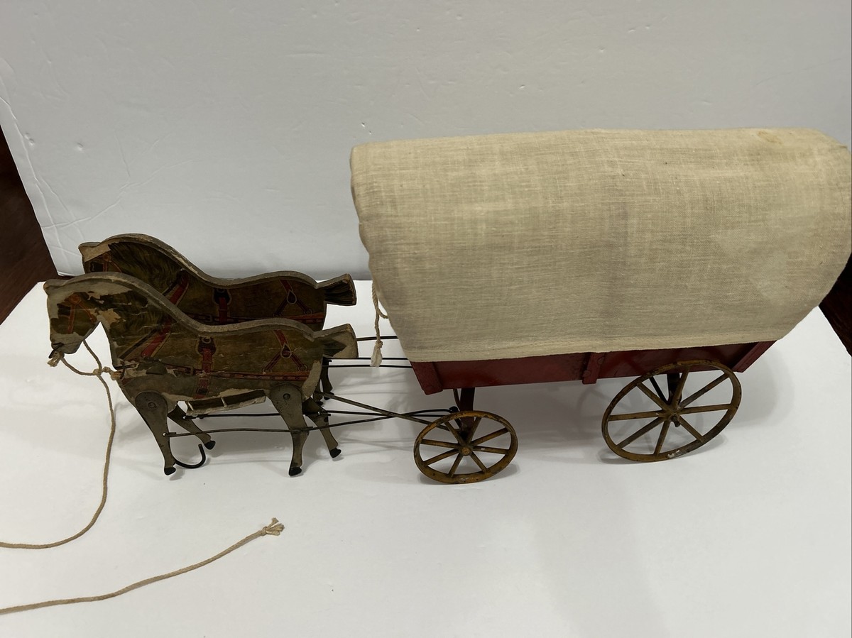 GIBBS GYPSY WAGON PULL TOY HORSE DRAWN COVERED WAGON | eBay display picture 1