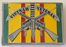 US Armed Forces Vietnam Veteran "Rifles" Belt Buckle Made In USA (3-3/8")