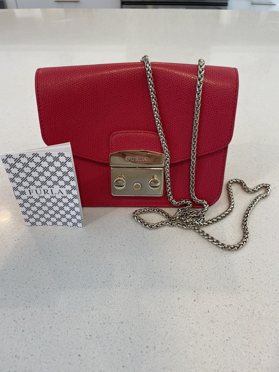 Furla Metropolis Ladies Small Red Leather Crossbody Bag With Gold