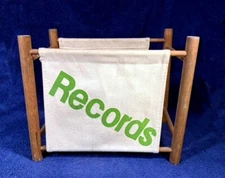 70s Vintage RECORD Album LP Wood Canvas HOLDER Crate VINYL Display STORAGE Case