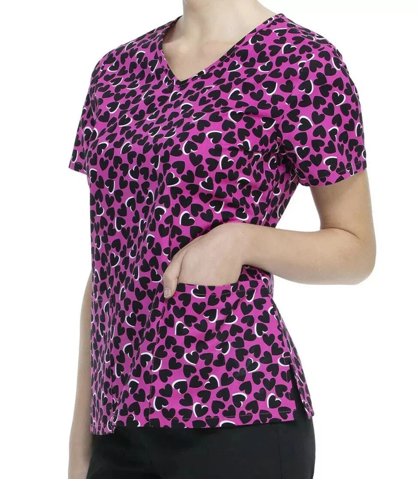 Scrubstar Women's V-Neck Top Hearts Collide Short Sleeve Scrub Top Medium - Image 2 of 4