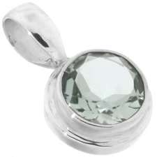 925 Silver Dainty Prasiolite Aka Green Amethyst Sterling Pendant, 11/16"