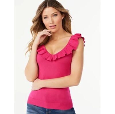 New, Women´s Sofia Jeans by Sofia Vergara 2-Way Ruffle Tank Top Size: XL PINK