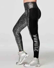 Zumba Glow With The Flow High Waisted Foil Leggings - Bold Black ~ XS S M L XL