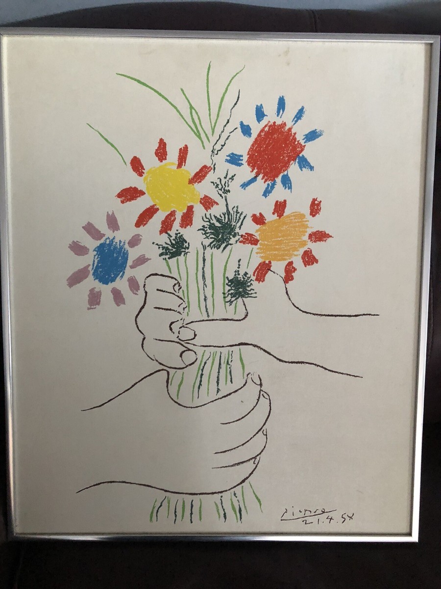 Pablo Picasso Flowers in the Hands Rare Vintage Lithograph printed
