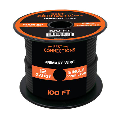 12 Gauge Car Audio Primary Wire (100ft Black)  Remote, Power/Ground Electrical