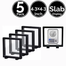 5 Pack 4.3 x 4.3 IN 3D Floating Display Stand Holder Frame 4 Slab Coin Medals
