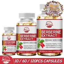 Qty10/60/120 Natural Berberine HCL Extract 1200mg Capsules Blood Sugar Support