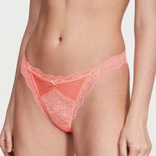 Victoria's Secret Lace  Mesh String Bikini Panty Neon Nectar Small NEW