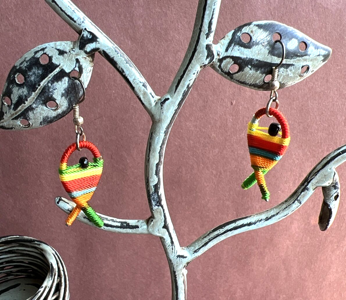 Rainbow Fish Wrapped String Dangle Earrings 2" - image 1