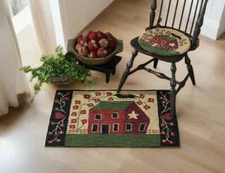 Primitive/Farmhouse Red House Hooked Accent Rug 2x3