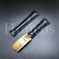 LEATHER STRAP BAND FITS FOR ROLEX DAYTONA 16520 116519 BLACK REGULAR GOLD CLASP