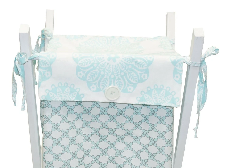 Bolso Cesta con Marco Bebé Niña Niño Floral Enrejado Medallón Aqua Azul Blanco Foto 2 de 4