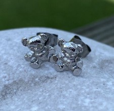 Teddy bear earrings silver tone stud earrings