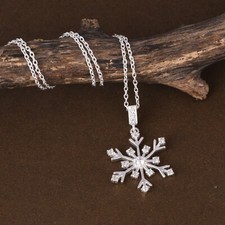 Sterling Silver Snowflake Pendant Necklace With Zircon Wedding Jewelry