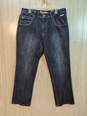 Raider Jeans Ar48 Mens 38x32 Baggy Wide Leg Embroidered Denim Blue Grunge Y2K