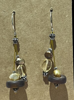 Artisan Crafted Recycled Sea Glass Fresh Water Pearl Danglers Silver Plated