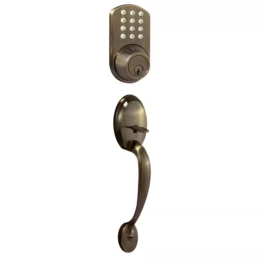 Smart Keyless Entry Deadbolt Lock Handleset Digital Keypad Antique Brass  -image