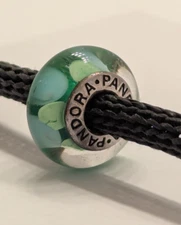 Pandora | Teal & Green Petals | Murano Glass Charm | 925 ALE Silver | Retired