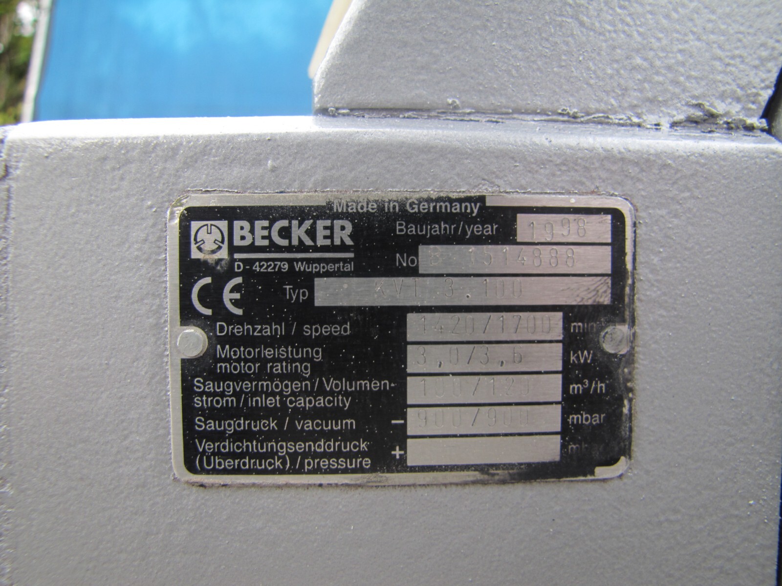 Becker Rotary Vane Vacuum Pump KVT 3.100 3.5 kW Electric Motor 460V 3