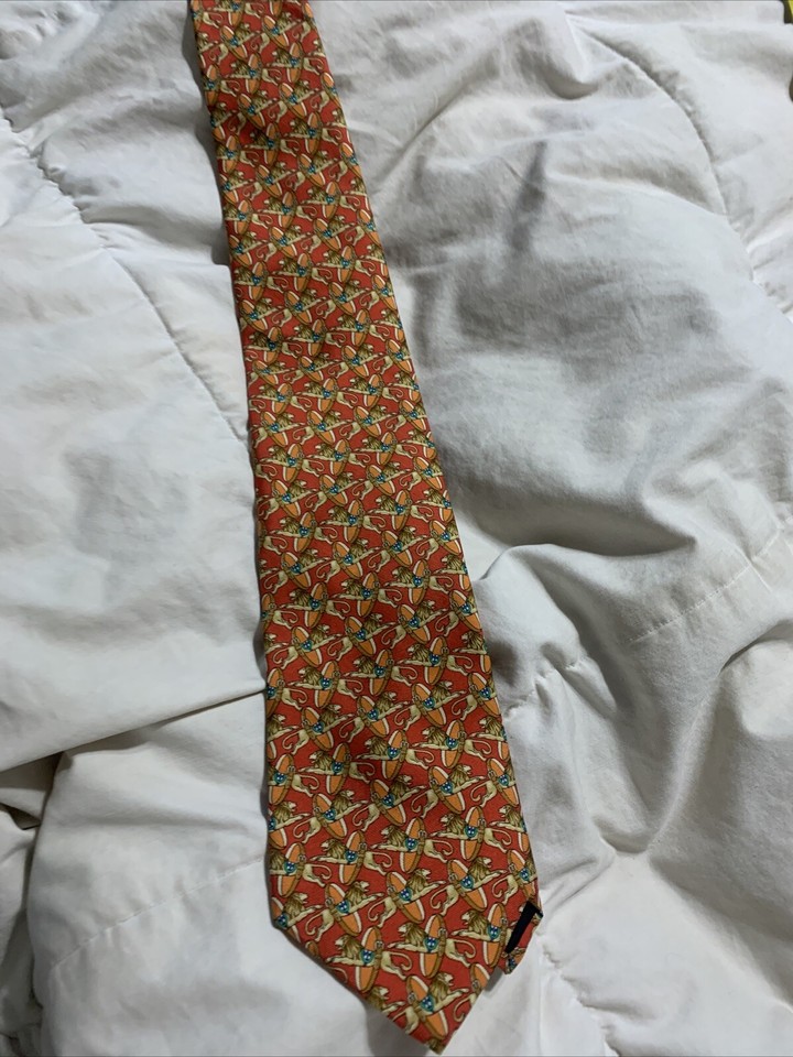 BROOKS BROTHERS MAKERS - Orange Leaping Lion Print 3.75” Wide Silk Neck ...