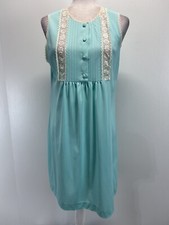 Vtg Gossard Artemis Nylon nightgown Sz Medium Turquoise Sleeveless Lace Trim