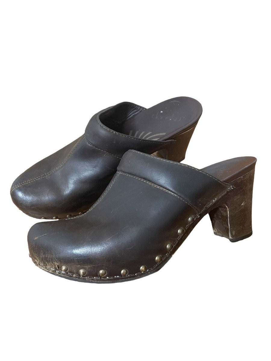 Dansko Womens Rae Mules Clogs Shoes Brown Leather Slip On Studded High Heel  39