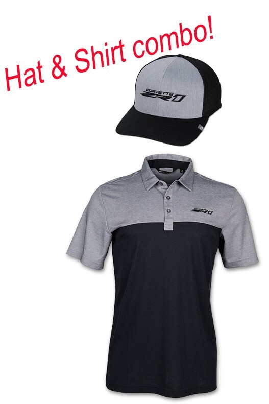 Travis Matthew Polo Button Collared Shirt & Hat With The C8 Corvette ZR1 Logo