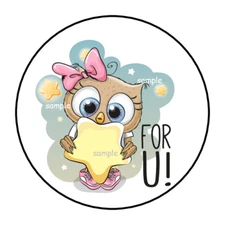 30 CUTE OWL FOR YOU U STICKERS ENVELOPE SEALS LABELS 1.5" ROUND STARS