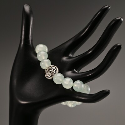 Vintage Original Silver Jade Quartz Gemstone Beaded Ball Estate Bracelet